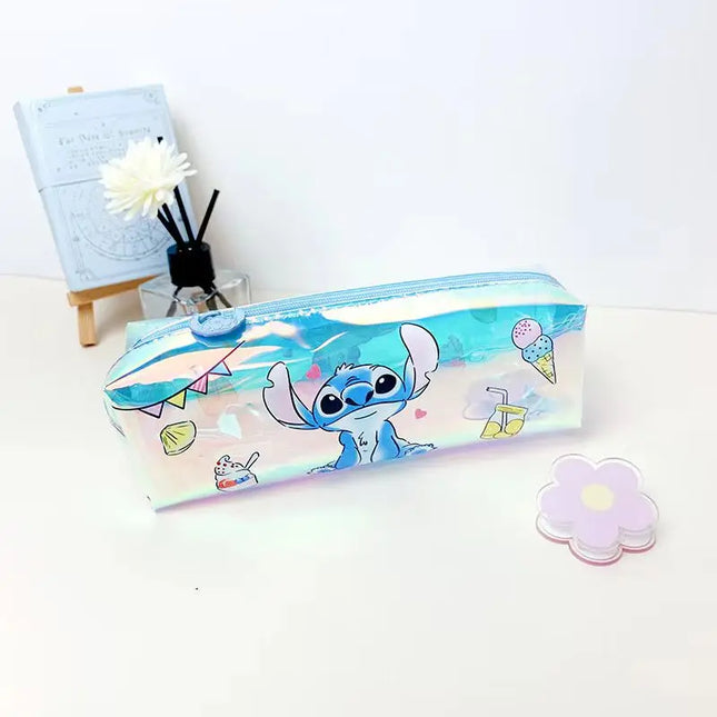 Disney Stitch Cartoon Student Stationery Laser Pencil Bag TPU Waterproof Multifunction Stationery Storage Bag