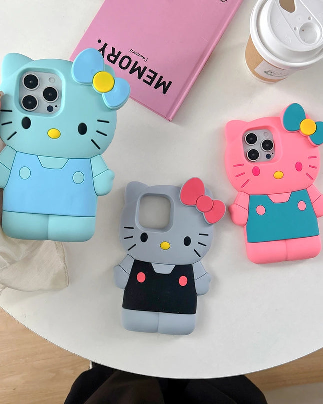 Cute Cartoon Sanrio Hello Kitty Phone Case For iPhone 16 15 14 13 12 11 Pro Max Shockproof 3D Stereoscopic Soft Silicone Cover