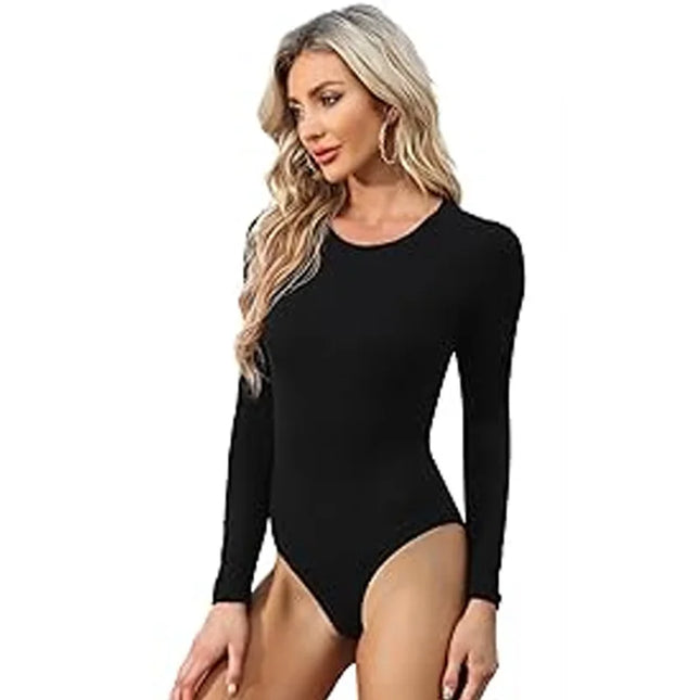 HXAO 2025 Bodysuit Women Body Sexy Women Black Brown Dark Brown Slimming Bodysuit Thong Long Sleeve Top Rave Basic Bodysuit 066