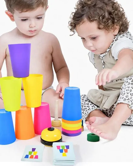 Montessori Toys Stack Cup Game With Card Educational Intellectual Enlightenment Color Cognition Logic Training Kids Children