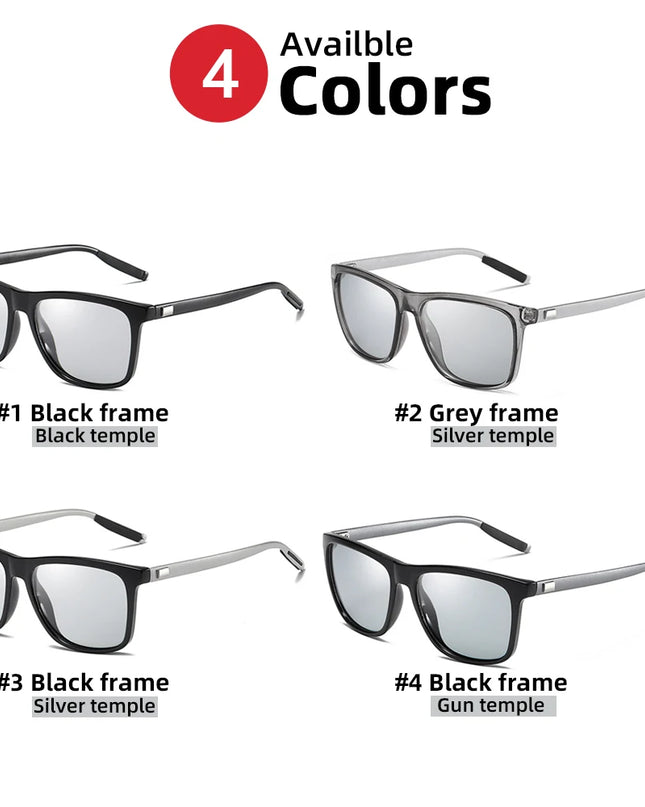 Classic Fishing Sunglasses Men Polarized Metal Square Frame UV400 Photochromic Goggles Women Driving Discoloration Eyewear