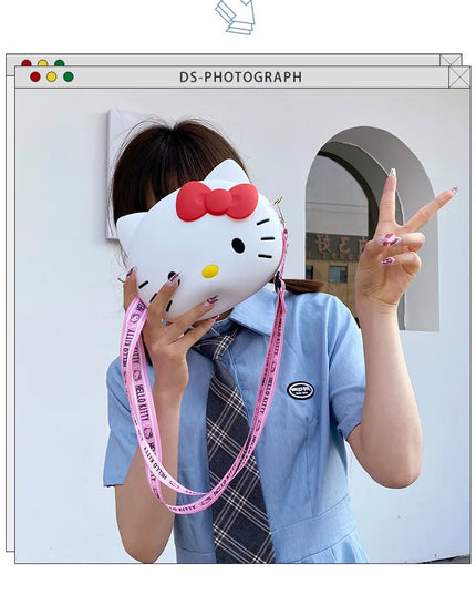 Hello Kitty Silicone Crossbody Bags Women Girls Kawaii 11cm/19cm Messenger Bag 3d Shoulder Small Purse Phone Bag Girlfriend Gift