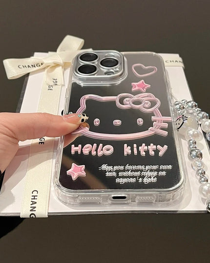 Cute Cartoon Sanrio Y2K Hello Kitty Silver Plating Phone Case For iPhone 16 15 14 13 12 11 Pro Max Cases Mirror Surface  Cover