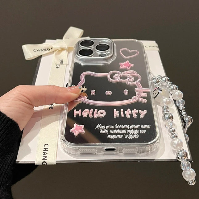 Cute Cartoon Sanrio Y2K Hello Kitty Silver Plating Phone Case For iPhone 16 15 14 13 12 11 Pro Max Cases Mirror Surface  Cover