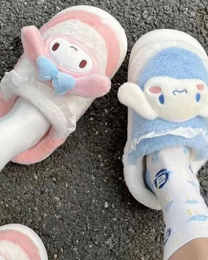 Anime Cartoon Kawaii Hello Kitty My Melody Cinnamoroll Kuromi Slippers Cute Home Thick-Soled Plush Slippers Girls Surprise Gift