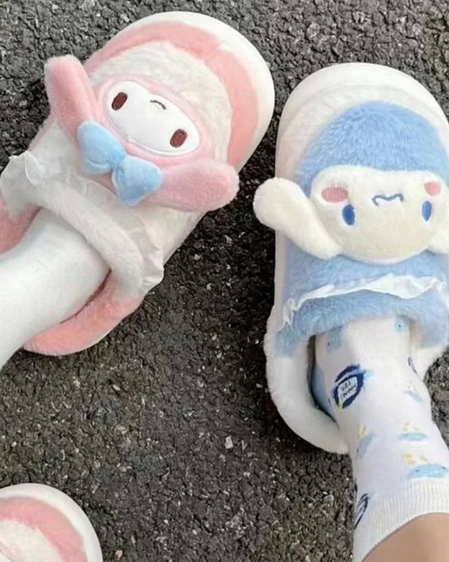 Anime Cartoon Kawaii Hello Kitty My Melody Cinnamoroll Kuromi Slippers Cute Home Thick-Soled Plush Slippers Girls Surprise Gift