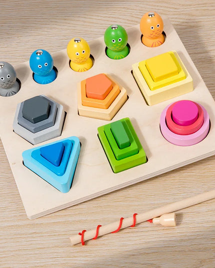 Montessori  Wooden Color Shape Cognitive Classification Matching Puzzle Children's Magnetic Fishing Learning Educational Toys