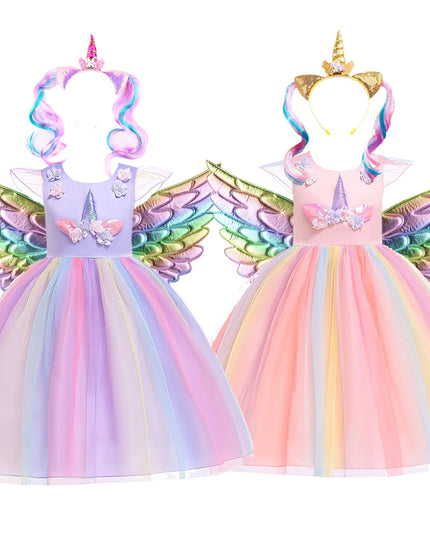 Kids Unicorn Dress for Girls Party Dresses Flower Appliques Ball Gown Little Girl Princess Costumes Summer Children Dresses