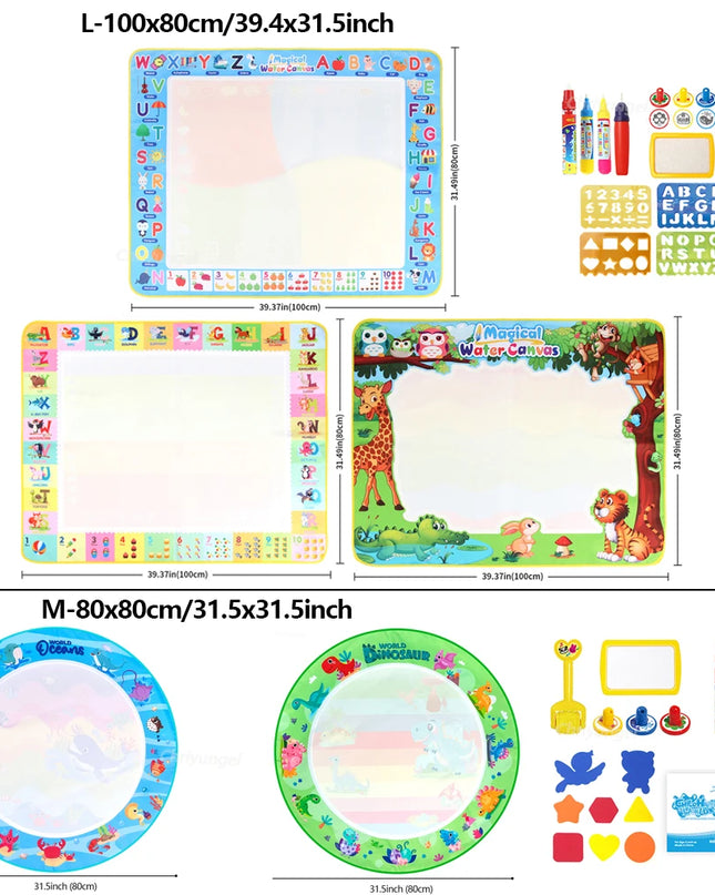 No Mess Magic Water Drawing Mat Doodle Board Reusable Educational Toy with Pens & Stamps, Gift for Toddler Boys Girls