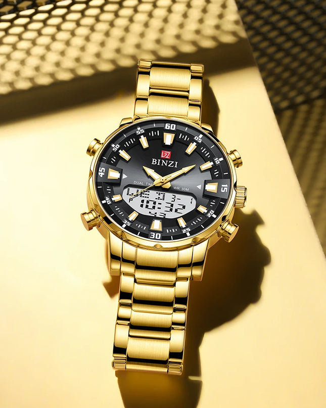 Men Watches 2025 Top Brand Luxury relogio masculino Gold Stainless Steel Band Wrist Watch For Male Clock Men Dual Display watch