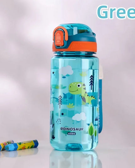 600ml Dinosaur Water Bottle For Kids Water Sippy Cup With Silicone Straw Leakproof Plastic Water Bottles Summer Kids Water Cup