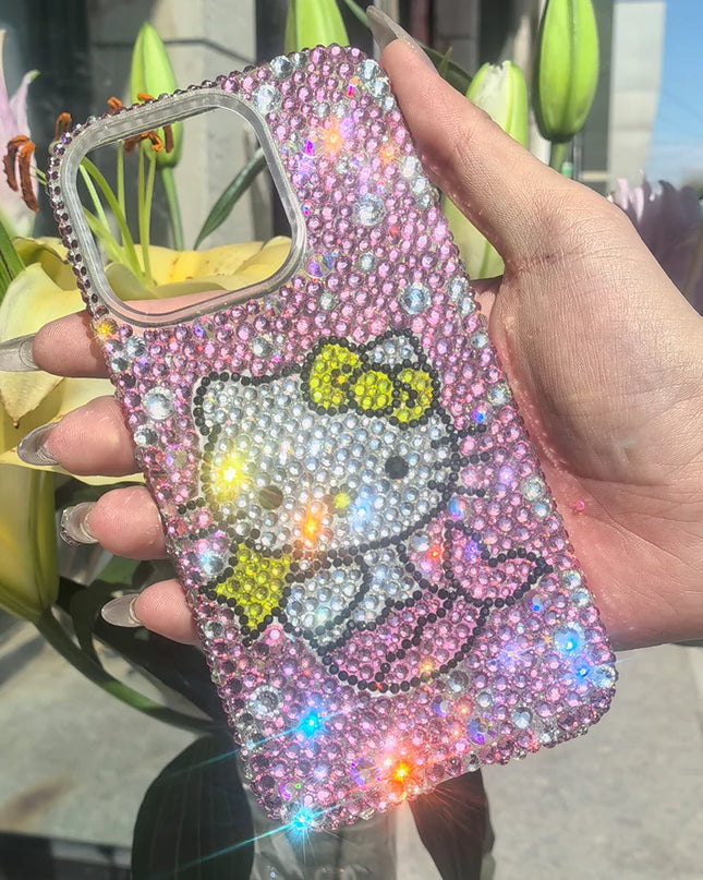 Hello Kitty Rhinestone Bling Crystal Phone Case Chain For iPhone 16 12 13 14 15Pro Max X Xs XR 7 8 Plus SE 2 3 10 Transparent Bu