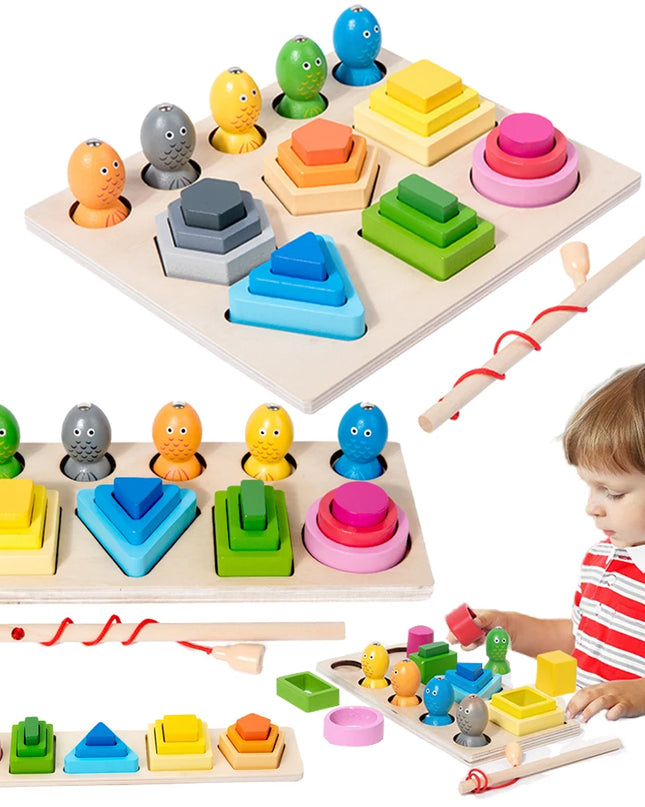 Montessori  Wooden Color Shape Cognitive Classification Matching Puzzle Children's Magnetic Fishing Learning Educational Toys
