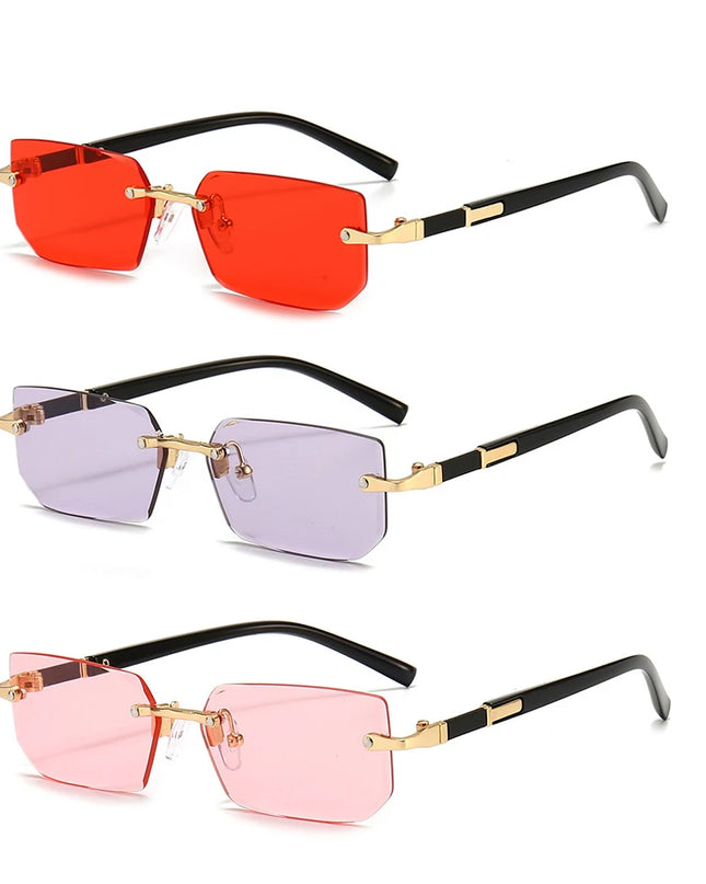 Rimless Sunglasses Rectangle Fashion Popular Women Men Shades Small Square Sun Glasses For Female Male Summer Traveling Oculos