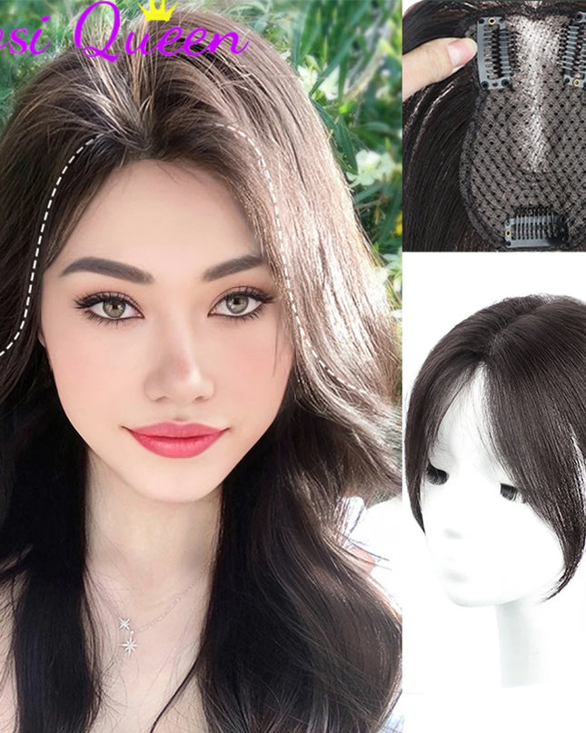 AOSI Synthetic Eight-character Bangs Wig For Women With High Hair Volume And High Skull Covering Gray Hair Replacement Wig