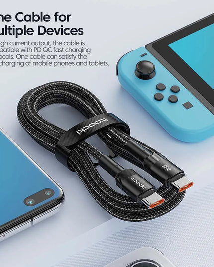 Toocki 100W Type C to USB C Cable PD 3.0 Quick Charge 4.0 Fast Charging Type C to Type C for iPhone 15 Macbook Samsung Xiaomi