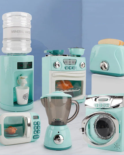 Kitchen Toys Set Kids Pretend Play Home Appliances Washing Machine Toaster Microwave Juicer Egg Cooker Girls Boys Play House Toy