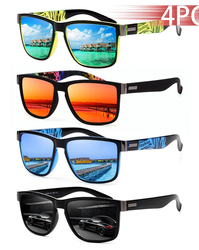 4 PCS Fashion Vintage Pattern Square Sunglasses Men Women Fishing Driving Man Luxury Brand Designer Sun Glasses UV400 Eyewear ﻿