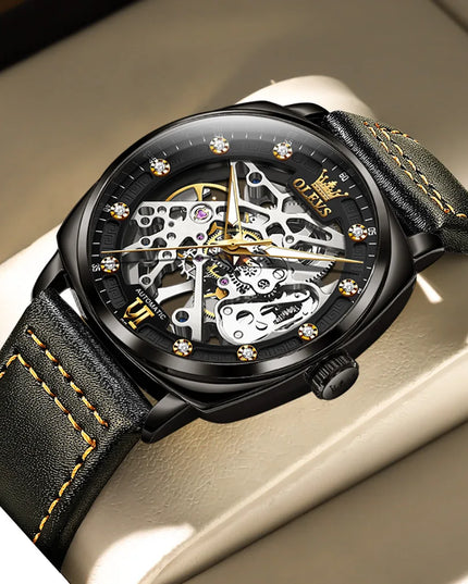 OLEVS 6651 Top Brand Men Watches Fashion Dress Automatic Mechanical Wristwatch Wateproof Luminous Hollow Flywheel Watch for man