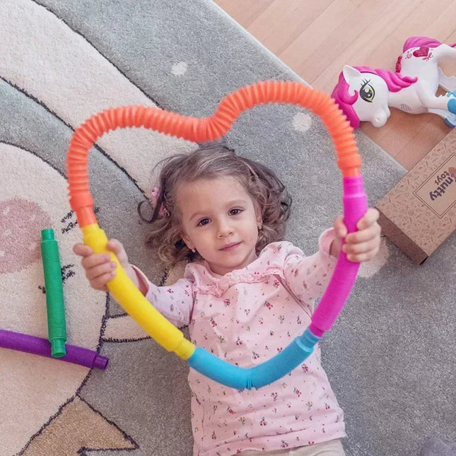 6 12 18 24 30 Pcs Pop Tubes Sensory Toys Fidget Stress Relief Decompression Finger Squeeze Toy Telescopic Tube for Kids Teenager