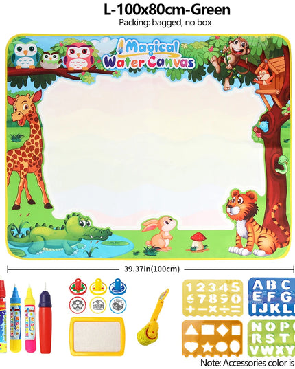 No Mess Magic Water Drawing Mat Doodle Board Reusable Educational Toy with Pens & Stamps, Gift for Toddler Boys Girls