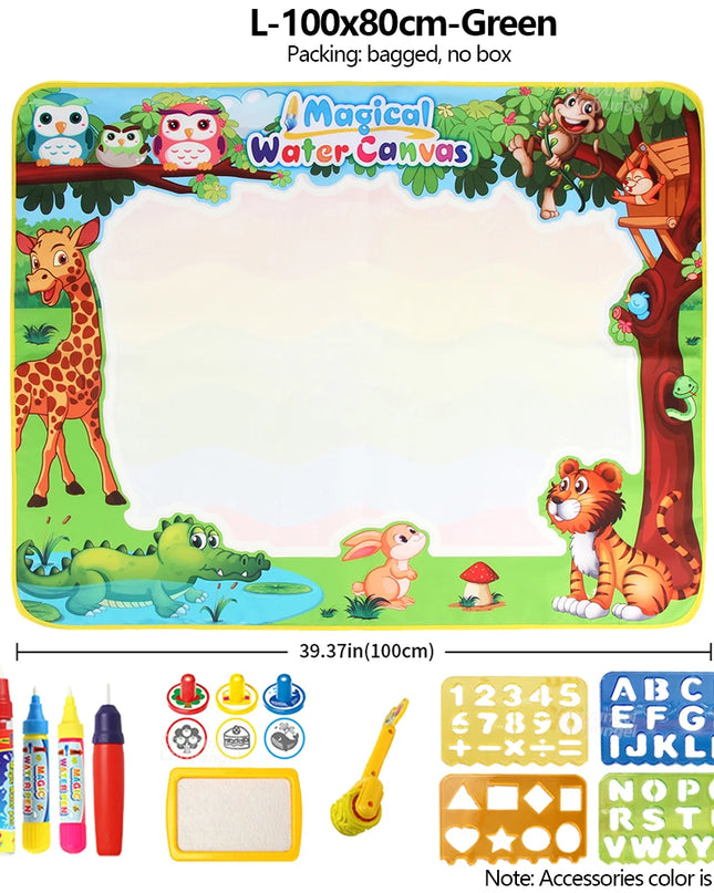 No Mess Magic Water Drawing Mat Doodle Board Reusable Educational Toy with Pens & Stamps, Gift for Toddler Boys Girls