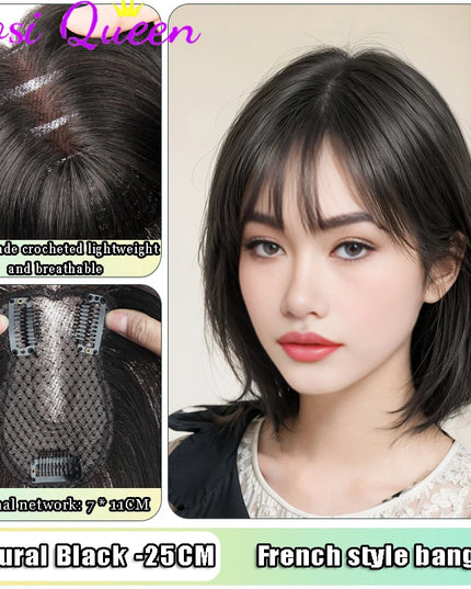 AOSI Synthetic Eight-character Bangs Wig For Women With High Hair Volume And High Skull Covering Gray Hair Replacement Wig