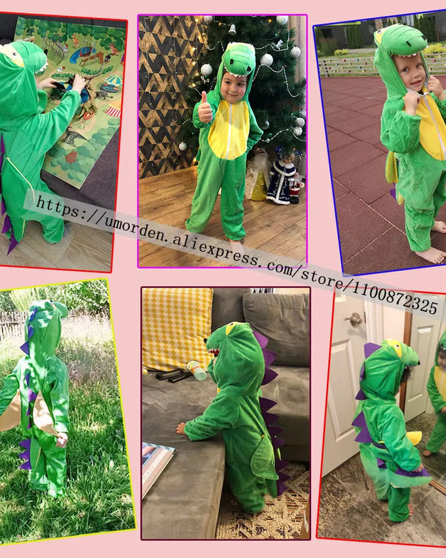 Kids Child Animal Dinosaur Dragon Costume Cosplay Jumpsuit for Boys Girls Halloween Party Mardi Gras Fancy Dress Headgear