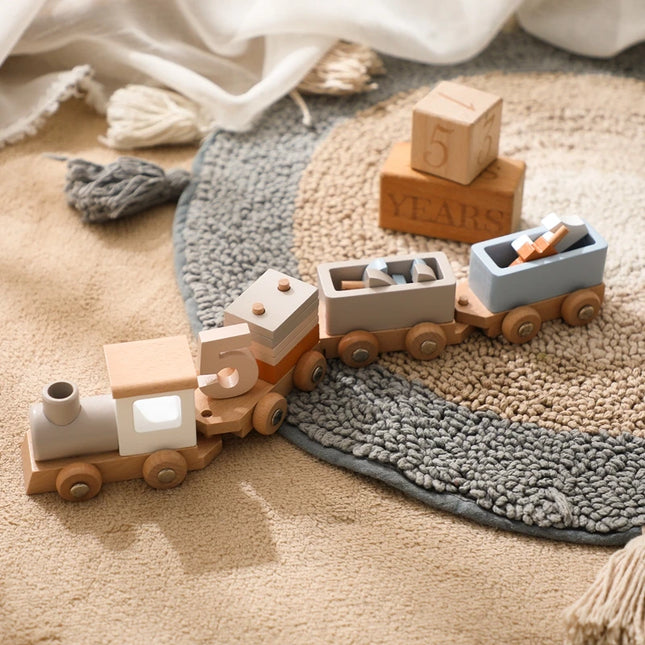 Montessori Toys Wooden Train Birthday Toy Baby Educational Toys Wooden Trolley Baby Learning Toys Number Of Wood Baby Toys Gifts