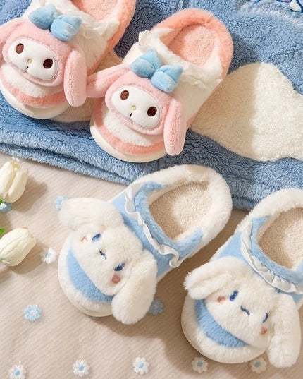 Anime Cartoon Kawaii Hello Kitty My Melody Cinnamoroll Kuromi Slippers Cute Home Thick-Soled Plush Slippers Girls Surprise Gift