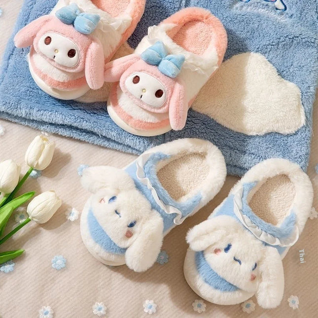 Anime Cartoon Kawaii Hello Kitty My Melody Cinnamoroll Kuromi Slippers Cute Home Thick-Soled Plush Slippers Girls Surprise Gift