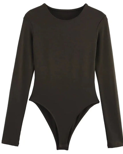 HXAO 2025 Brown Top Bodysuit Women Spring Body Sexy Women Long Sleeve Body Woman Black Spandex Bodysuit Resort Thongs Rave Oufit