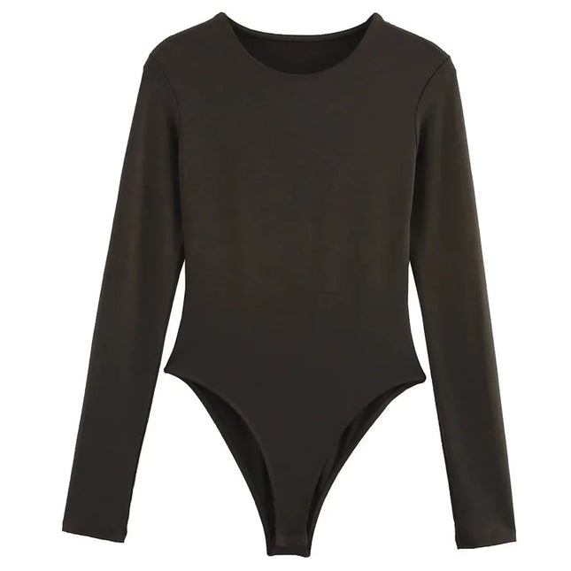 HXAO 2025 Brown Top Bodysuit Women Spring Body Sexy Women Long Sleeve Body Woman Black Spandex Bodysuit Resort Thongs Rave Oufit