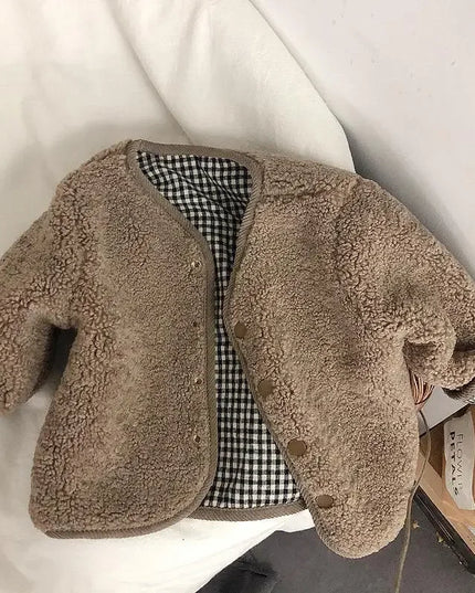 New Autumn and Winter New Warm Jacket Children Two Sides Wear Plaid Plush Jacket Kids Jackets Winter Clothes for Girls