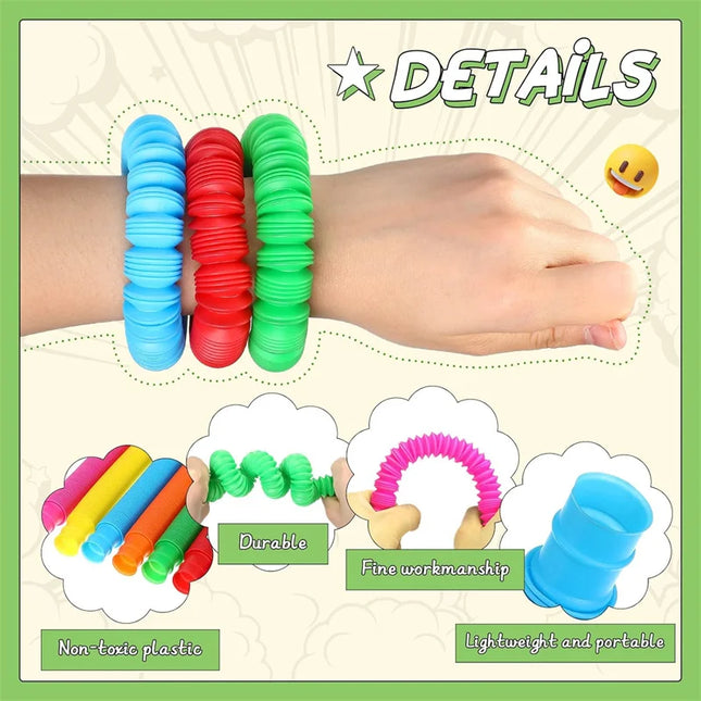 5/10 Pcs Pop Tubes Sensory Fidget Tubes with Autism Classroom Prizes Gifts Fidget Toy Sensory Learning Tubes for Anxiety