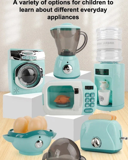 Kitchen Toys Set Kids Pretend Play Home Appliances Washing Machine Toaster Microwave Juicer Egg Cooker Girls Boys Play House Toy