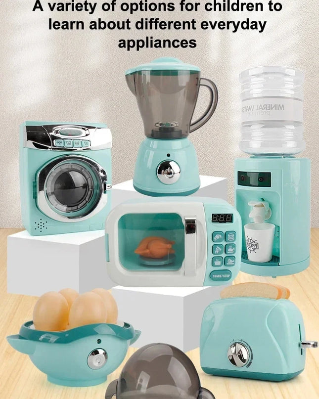 Kitchen Toys Set Kids Pretend Play Home Appliances Washing Machine Toaster Microwave Juicer Egg Cooker Girls Boys Play House Toy