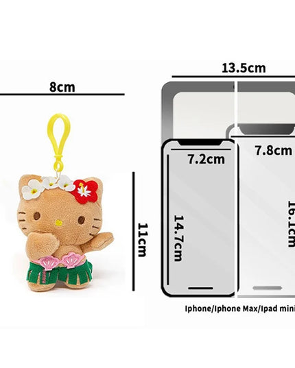 Hot Anime Hello Kitty Kuromi Dolls Filled Keychain Dark Skin Hawaiian Series Cartoon Accessory Toys Bag Pendant Charms