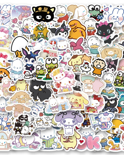 100Pcs Sanrio Kawaii Cartoon Hello Kitty Cinnamoroll Stickers My Melody Kuromi Suitcase Laptop DIY Cute Sticker Decal