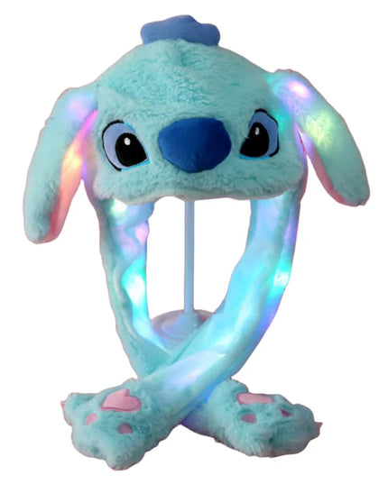Kuromi Hello Kitty Moving Ears Cap for Girls Glowing Rabbit Hat Funny Stitch LED Plush Bunny Hats Halloween Party Accessories