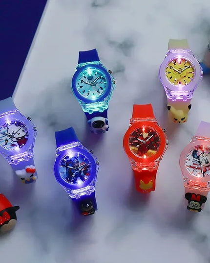 Disney Fashion Minnie Children's Watch Mickey Mouse Children's Flash Light Cartoon Figure Doll Boys Girls Birthday Gifts
