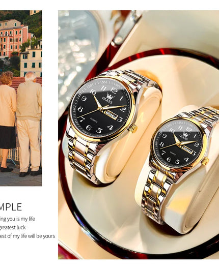 OLEVS 5567 Couple Watches Waterproof Luminous Wristwatch for Lover Date Men‘s and Women's Wristwatch Simple Fashion