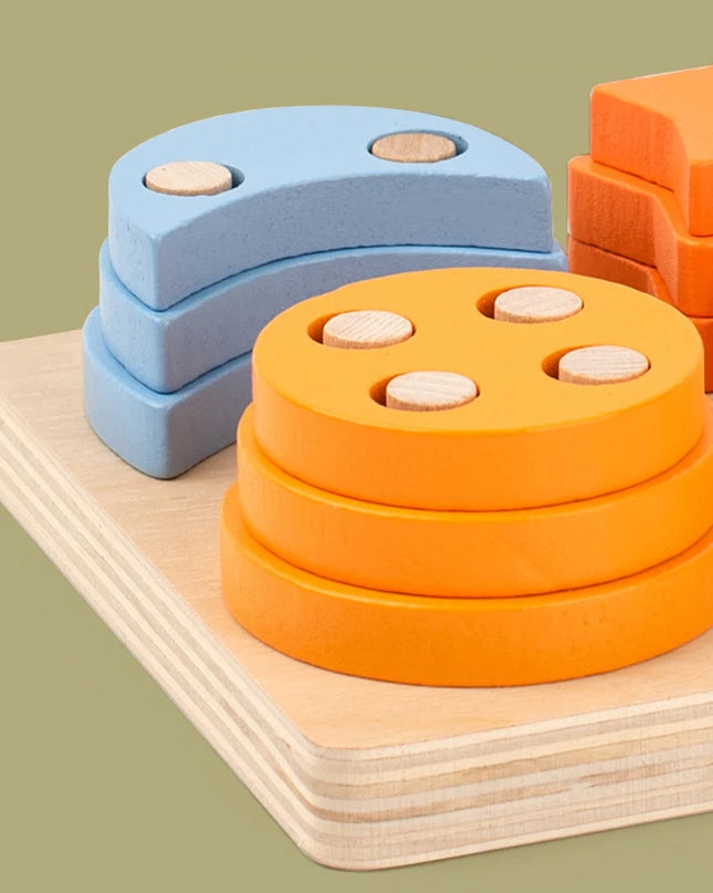 Montessori Wooden Educational Toys for Children 1 2Y Baby Shape Color Sorter Block Puzzles Toddler Large Geometric Stacking Toys