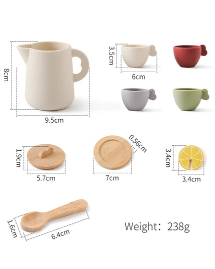 Wooden Montessori Toys Toddler Pretend Play Tea Party Set Silicone Teapot Cups Wood Tray Scoop Toys for Kids Birthday Gift
