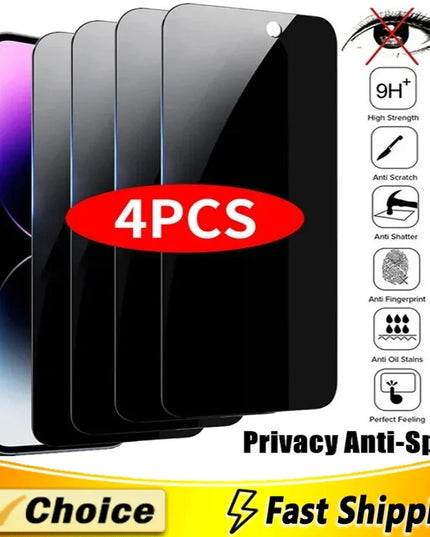4PCS Privacy Screen Protector for iPhone 16 15 14 13 Pro Max 15 14 Plus 13 12 mini 11 Pro XS Max X XR Privacy Tempered Glass