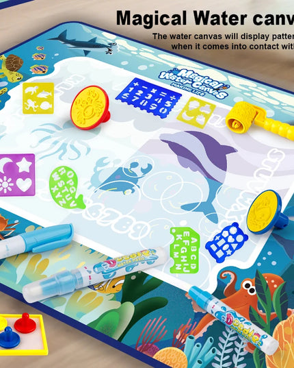 100*80CM Magic Water Doodle Mat for Kids - Reusable Waterproof Drawing Board with Magic Pens, Educational Art Toy for kids