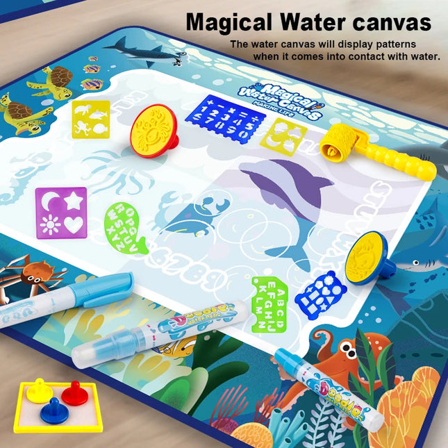 100*80CM Magic Water Doodle Mat for Kids - Reusable Waterproof Drawing Board with Magic Pens, Educational Art Toy for kids