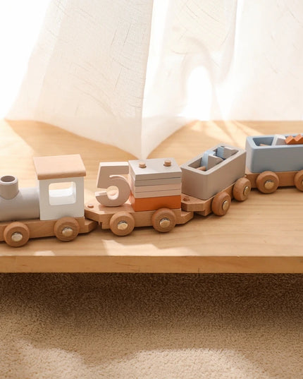 Montessori Toys Wooden Train Birthday Toy Baby Educational Toys Wooden Trolley Baby Learning Toys Number Of Wood Baby Toys Gifts
