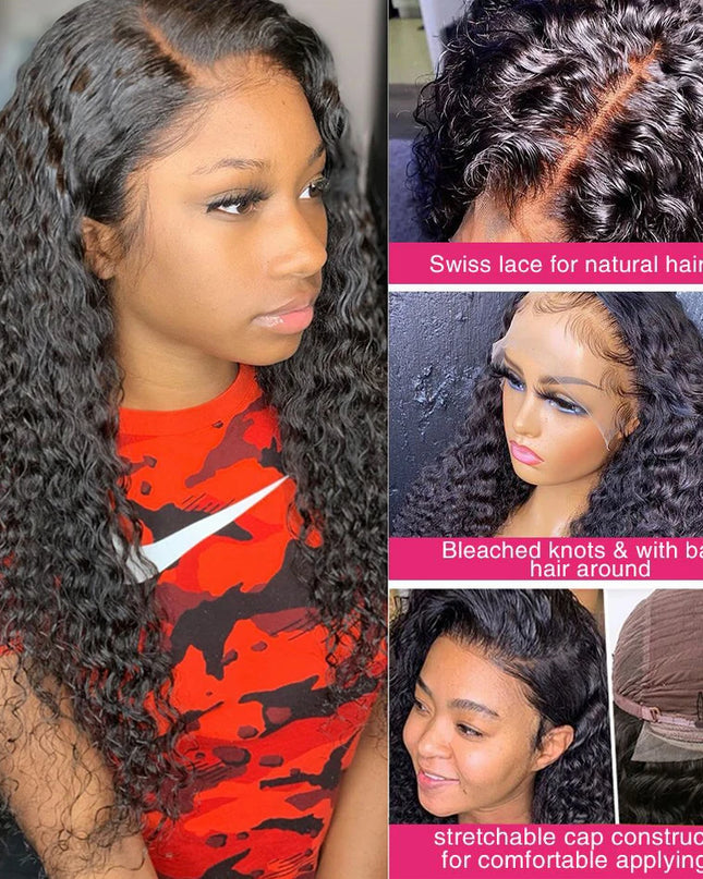 13x4 HD Lace Frontal Wig Deep Wave Frontal Wig 100% Brazilian Curly Human Hair Wigs 4x4 Transparent Lace Front Wig Pre Plucked