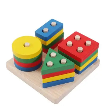Montessori Wooden Educational Toys for Children 1 2Y Baby Shape Color Sorter Block Puzzles Toddler Large Geometric Stacking Toys